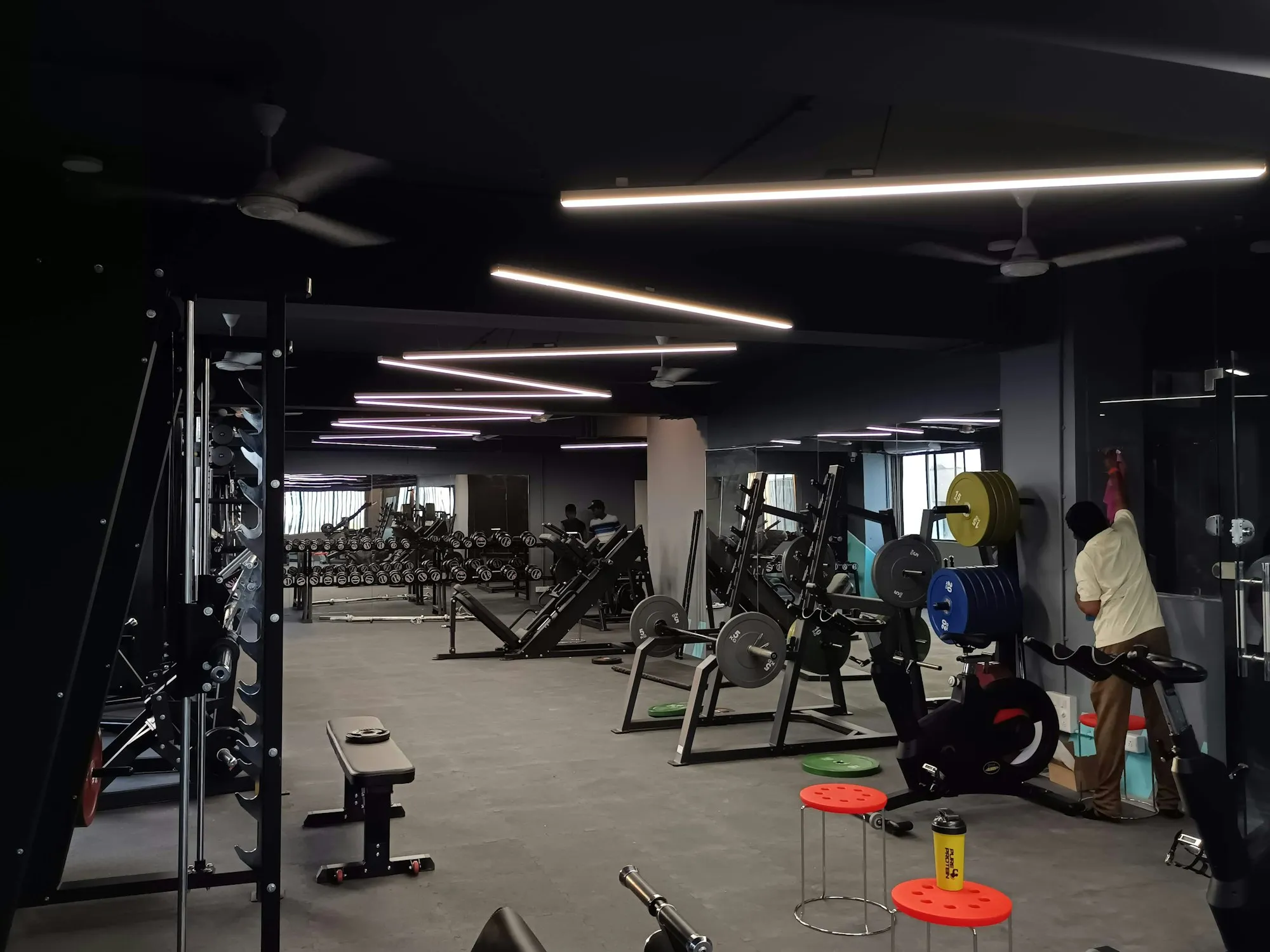 Gym floor with exercise equipment